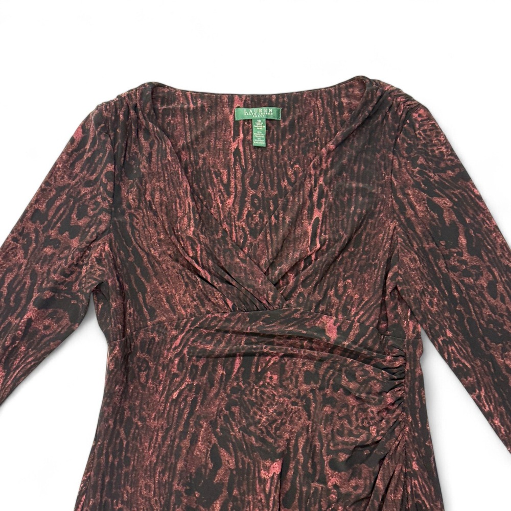 Lauren Ralph Lauren Dress Womens 10 NWT Raisin Toned Animal Print Long Sleeve - Picture 10 of 10